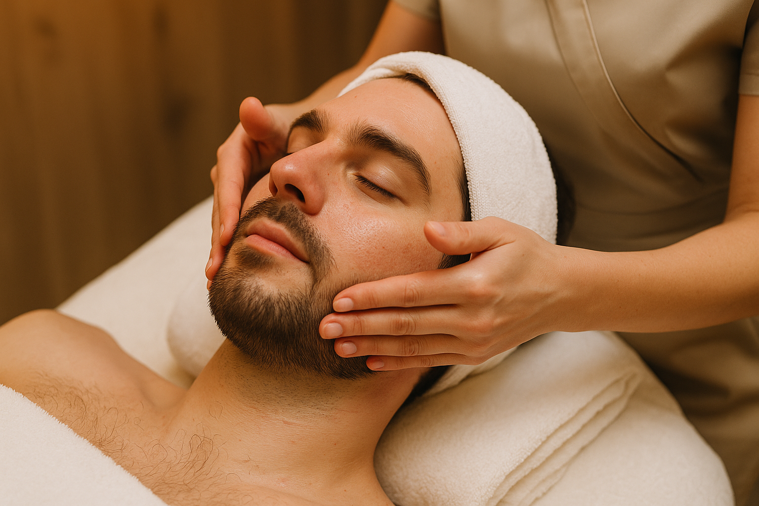 Hombre disfrutando de un tratamiento facial en Diamonds Skin RD